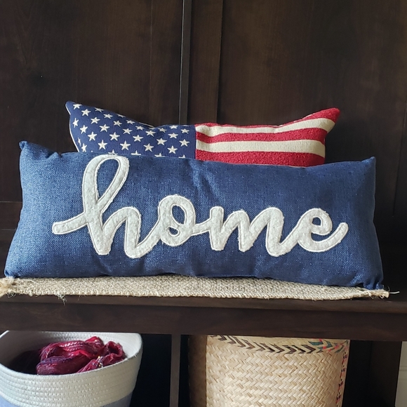 Large Denim Embroidery Accent Pillow New With Tags tag - Picture 1 of 4